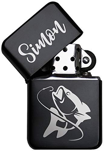 Angeln & Fischen Feuerzeug mit Gravur Name persönlich individuell Fischer Angler Geschenk personalisiert Sturmfeuerzeug Benzinfeuerzeug