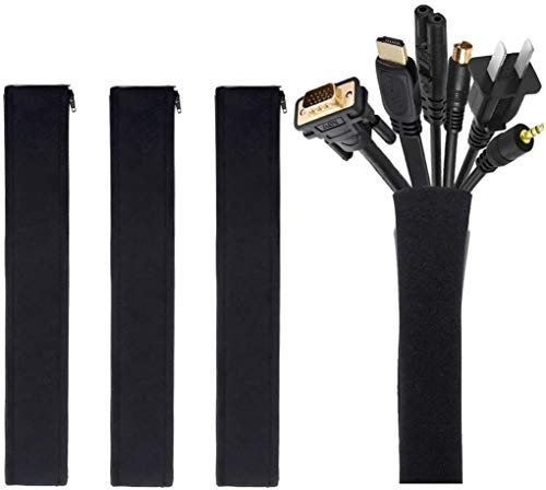 Tiardey 4PCS 20 Inch Cable Management Sleeve,Cord Organizer System with Zipper for TV Computer Office Home Entertainment - Black