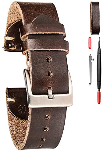 Herrenarmbänder, Weich Horween Leder Uhrenarmband, 22mm Schnellverschluss Vintage Uhrenarmbänder