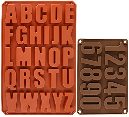 Wocuz Silikonform mit großen Buchstaben, Alphabet, Buntstift, Schokolade, Backutensilien, Eiswürfelform für Kekse, Eiswürfel, Schokolade, Harz, Beton, 2 Stück