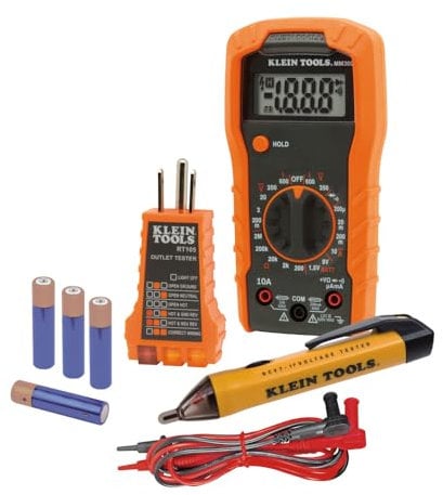 Klein Tools 69149P - Kit di test elettrico con multimetro digitale, tester di tensione senza contatto e tester per prese elettriche, cavi e batterie, verde, rosso