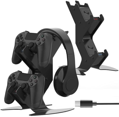 Station de charge pour manette de PS4 PS4 avec puce de charge améliorée de 2 heures, USB double station de charge avec indicateur LED pour Sony Playstation 4