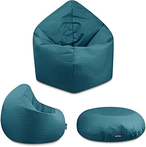 BuBiBag - 2in1 Sitzsack Bodenkissen - Outdoor Sitzsäcke Indoor Beanbag in 32 Farben und 4 Größen - Sitzkissen für Kinder und Erwachsene (155 cm, Petrol)
