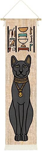 CoolChange Hochwertiges Alt Ägyptisches Rollbild aus Stoff | Kakemono 130x33cm | Inkl. Haken | Motiv: Bastet
