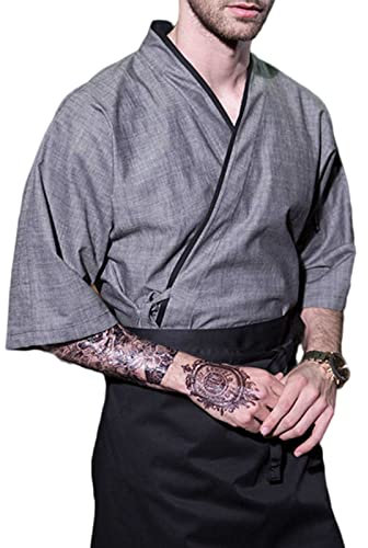 DNJKH Premium Kochjacke für Herren Bäckerjacke 3/4 Ärmel Feuchtigkeitstransport Kimono