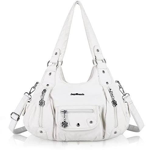 Angel Barcelo Damen-Handtaschen aus PU-Leder, modische Hobo-Tasche für Mädchen, Weiss/opulenter Garten