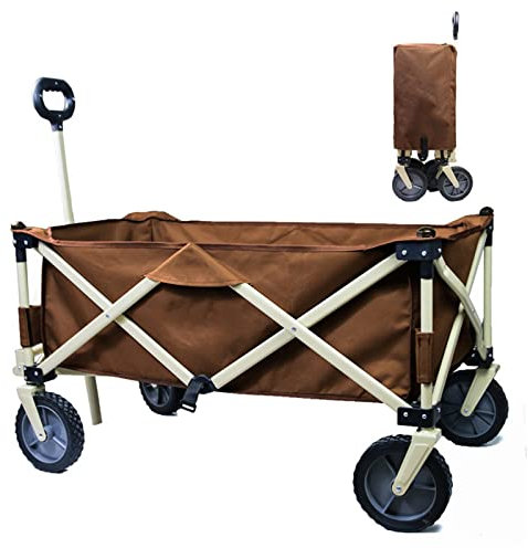 Faltbarer Bollerwagen Faltwagen Handwagen Outdoor Klappwagen für Alle Gelände Gartenanhänger, Transportwagen Außenschubkarre Strandwagen Folding Wagen, bis 60KG Tragkraft