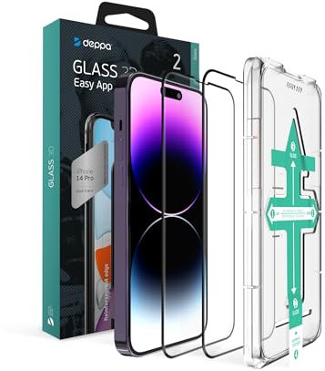 Deppa [2 pièces pour Iphone 14 Pro (6.1') Verre Trempé [Couverture Complète] Avec Kit d’Installation Facile sans bulles, Ultra résistant 9H, anti-empreintes, Anti-rayures