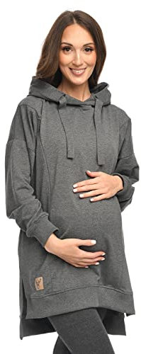 MijaCulture Umstandsmode 2in1 Stillpullover & Umstandspullover Stillpulli Aurelia M011 (L/XL, Graphite)