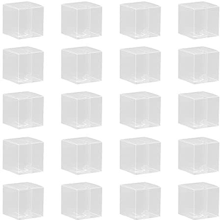 Transparente Kunststoffbox, 20 Stück, quadratische faltbare transparente Geschenkbox, 6 x 6 x 6 cm, Süßigkeitenbox für Schokoladenkekse, geeignet für Hochzeiten, Partys, Geburtstage.