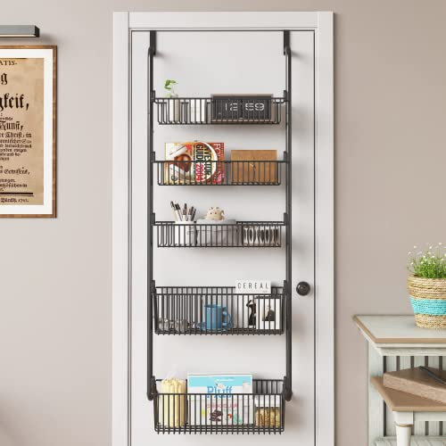 COVAODQ 5-Tier Hanging Spice Rack, over door Pantry Organizer Metal Can Organizer