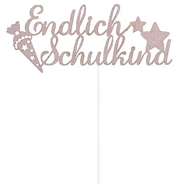 Oblique Unique® Endlich Schulkind Torten Topper Glitzernd für Schuleinführung Einschulung Schulanfang von Jungs und Mädchen Topper Kuchendeckel (Rosa)