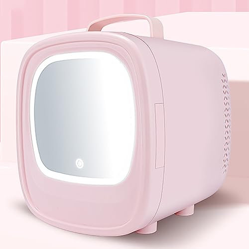 MegLob 6L Beauty Refrigerator, Perfume Lipstick Mask Cosmetic Skin Care Refrigerator, Hot And Cold Breast Milk Medicine Ladies Makeup Storage Box, Car Household 2-In-1 Cooler,Pink