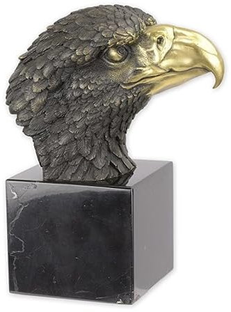 JS Garten Deko Bronzefigur Bronzeskulptur Bronze Adler Kopf auf Marmorsockel H 21,5 cm Bronze Figur