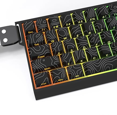 dagaladoo Touches imprimées sur Le côté, Touches PBT 60-75%, Noir topographique, Touches de Clavier Brillantes, Sublimation de Teinture, Touches Profil Cherry pour Clavier mécanique MX Switches (132