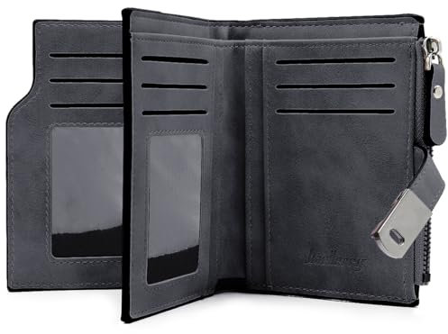 Portefeuille Femme en PU Cuir Porte Monnaie pour Femme Lisse et Souple Portefeuille Petit Format Compact avec 16 Emplacements de Carte, Porte-Monnaie Court en Cuir Synthétique Bifold (Noir)