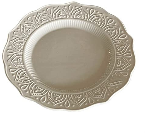 Couverts en céramique Assiette Plate en Dentelle en Relief Blanche Assiette en céramique Assiette à Dessert à gâteau Ronde Bord irrégulier Assiette à dîner pour Petit-déjeuner Maison Re