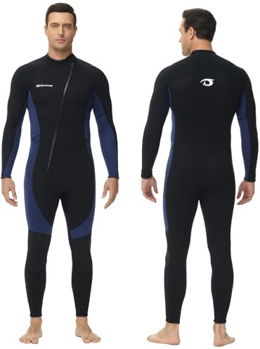 Owntop Hommes Combinaison de Plongée 3/2mm - Combinaison Humide à Fermeture Éclair Avant, Stretch Pro Néoprène Thermique Longueur Complète pour Surf Plongée avec Tuba, Herren Blau L