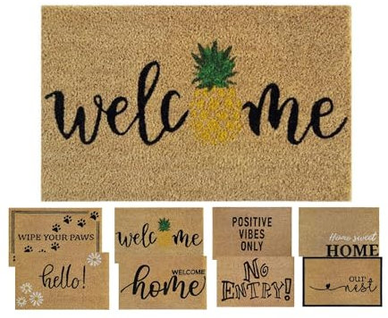 MYPURECORE Coir Door Mat (60x40cm) - Non-Slip & Absorbent, Indoor/Outdoor, Eco-Friendly - Ideal as Front Door, Entrance, Floor, Welcome Mat - Large Size, Dirt Trapper, Washable (WELCOME)