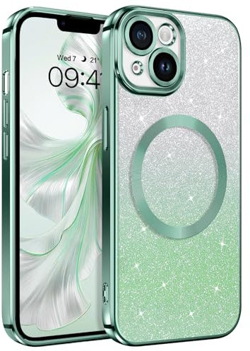 DUEDUE für iPhone 13 Hülle Glitzer 6.1'', iPhone 13 Handyhülle Glitzer mit Mag-Safe Magnetische Stoßfeste Schutzhülle Soft TPU für iPhone 13 Hülle Mag-Safe Magnetische 6.1 Grün