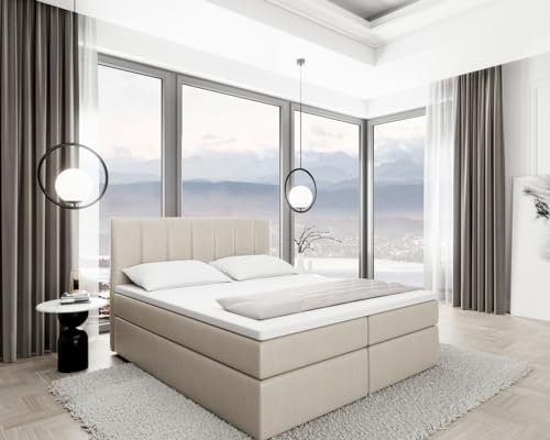 Sofa Dreams Lederbett Bellavista Boxspringbett Komplettbett mit Matratze und Topper - Bettkasten BZW. Stauraum (Beige, 140x200 cm)