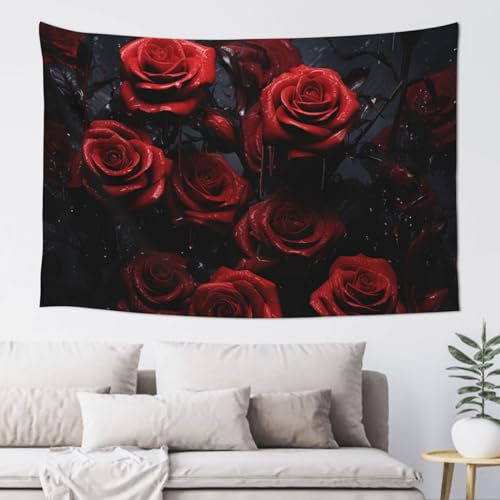 RLDOBOFE Wandteppich, Motiv: Rote Rose, Fotodruck, niedlicher Wandteppich für Schlafzimmer, ästhetischer Wandteppich, Party-Dekoration für Wohnzimmer, Wohnheim, 152,4 x 101,6 cm