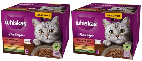 Whiskas Pure Delight Klassisches Ragout in Gelee Portionsbeutel 24x85g (2 Packungen) Hochwertiges Nassfutter für ausgewachsene Katzen in 48 Portionsbeuteln
