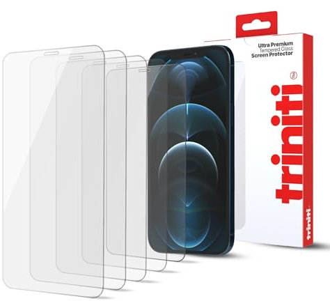 TRINITI 5-Pack, Full Coverage Screen Protector designed for iPhone 12 Pro Max, 6.7-Inch, Anti Scratch, Impact Protection, 9H Hardness Tempered Glass Film Case-Friendly, HD Clear