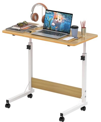 Chleby Laptop-Tisch mit Rädern, Höhenverstellbarer Schreibtisch, Computertisch mobiler Stehpult für Schlafzimmer, Wohnzimmer und Kinderzimmer 80x40cm, Gelb