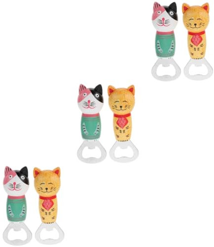 Alipis 6 Pièces Décapsuleur Chat En Bois Aimants De Réfrigérateur De Chat Décapsuleur Avec Aimant Nouveauté Ouvre-bouteilles Ouvre-bouchon De Bouteille Ouvre-bière Électrique Ouvre-boîte