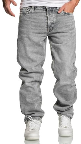 REPUBLIX Herren Loose-Fit 90s Denim Jeans Hose Straight Baggy R7025 Grau W33/L34