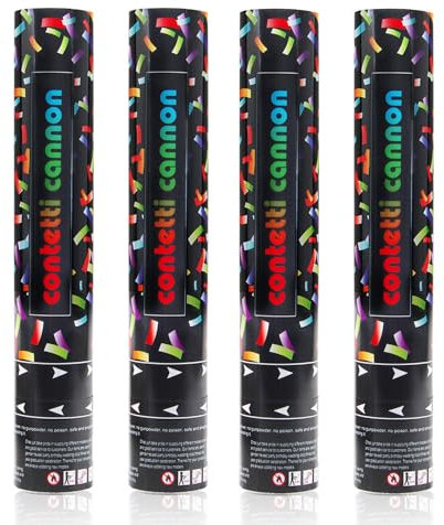 dellyy Konfettikanone*4, Konfettikanone Biologisch Abbaubar, Konfettikanones Hochzeit, Party Popper, Konfettikanon xxl für Hochzeit, Party, Geburtstag, Silvester (Bunt)