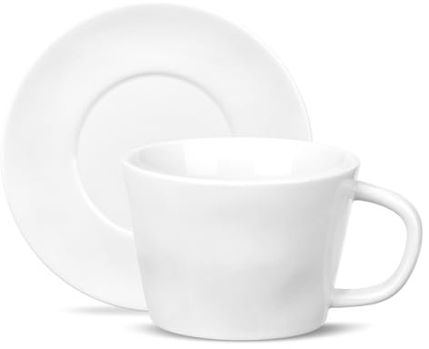 MACHUMA Elegant Large Capacity 600ML White Ceramic Mug and Saucer Set - European Style Breakfast Cups for Milk & Oatmeal in 4 Soft Tones