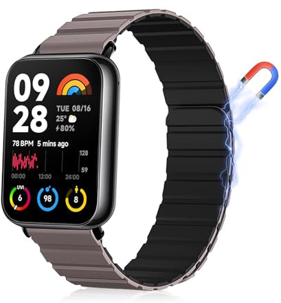 MiRowy Silicone Cinturino per Xiaomi Redmi Watch 5/Watch 4/Xiaomi Smart Band 9 Pro/Band 8 Pro, Magnetico Sport Cinturino per Xiaomi Redmi Watch 5/Watch 4/Mi Band 9 Pro/Mi Band 8 Pro - Caffè Nero