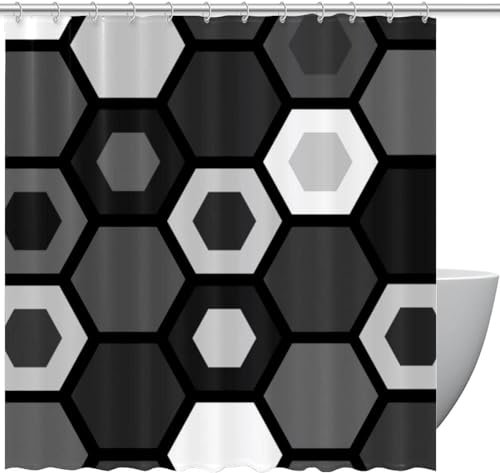 PUOJIEAT Duschvorhang 180x200 Geometrie Sechseck, 3D Shower Curtains Geometrie Sechseck Duschvorhänge Anti Schimmel Wasserdicht, Badewanne Vorhang Waschbare Badezimmer Vorhänge mit 12 Haken qq635