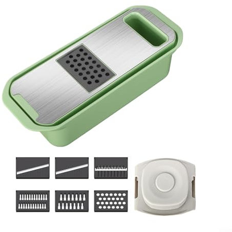 Zoegneer 6 in 1 Vegetable Slicer and Cheese Grater Shredder Scrapping Blade with Container for Kitchen Accessory(Green)