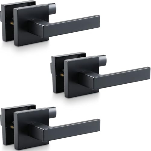 Linkaa Lot de 3 poignées de porte d'intérieur noires pour chambre à coucher, poignée de porte extérieure pour placard, couloir, kit de levier gauche et droite, passage