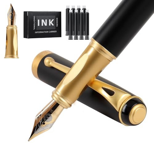 Füllfederhalter Enthält zwei Federn 8 Tintenpatronen schönschreibfüller Kalligraphie füller feine Feder Luxus Füllfederhalter Set ideal für Damen und Herren professionell Büro Journaling (Gold)