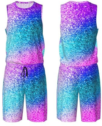 Basketballtrikot mit Glitzer-Pailletten, für Herren, Jugendliche, mit Taschen, Sportbekleidung, Uniform, bedruckt, Schwarz , XL