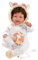 Llorens 1018482 Babypuppe Tala, mit braunen Augen, braunen Locken und weichem Körper, Baby Puppe inkl. Outfit, Schnuller, Schnullerkette, 44 cm
