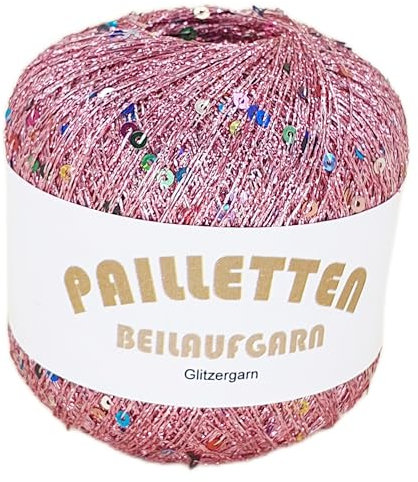 Pailletten Beilaufgarn auf 25 Gramm Knäuel in verschiedenen Farben (Rosé mit Pailletten in Multicolor)