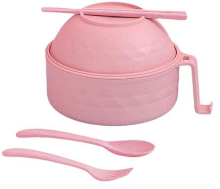 Ramen bowl set, Instant Noodles bowl, Microwave ramen bowls with Chopsticks, Spoon, Fork, Phone Holder Bpafree Serving Bowl, Mixing Salad Pasta ramen gift set, for College Dorm Home Office (Pink)
