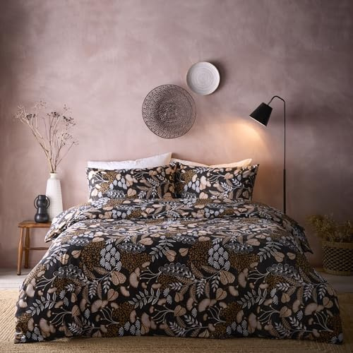Portfolio Home Jephson Botanical Floral Black Super King Soft Easy Care Bed Linen Bedding Duvet Cover Quilt Set With Pillow Cases