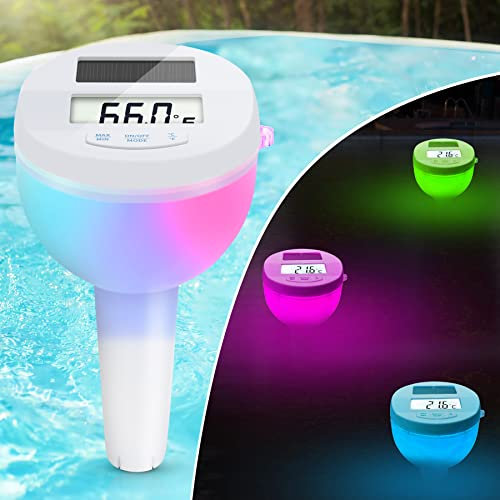 DeeprBlu Thermomètre Piscine Numérique, Thermomètre Piscine Solaire Digital avec Lumière Colorées, Mesure de la Température de l'Eau Écran, Rétroéclairé la Nuit, Thermometre Flottant Spa pour Bain
