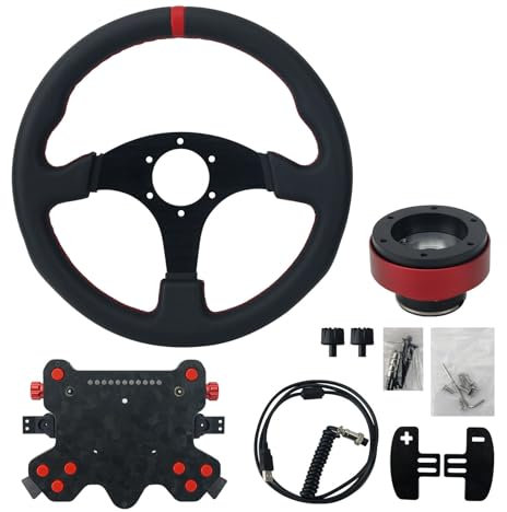 Obokidly Steering Wheel Kit with 13 Steering Wheel Rim + Quick Release + QUFEI H1-K/QUFEI H1 Pro Sim Racing Hub for Sim Racing Games (For H1-K)