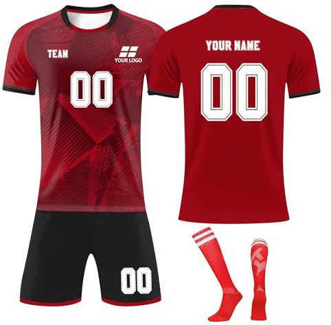 Custom Football Jersey Adult/Kids Football Jerseys Personalised Name/Number/Team/Logo Football Uniform Quick Dry Active Athletic Suit Soccer Socks T-Shirts Pants Kits Breathable Tracksuits