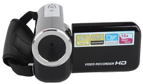 Camcorder DV, Cámara de Video 1080p, 16MP, 16x Zoom Digital, Pantalla de 2 Pulgadas, Admite el Modo Selfie, Pausa de Video, Grabación de Bucle, Marca de Agua de Tiempo (Black)