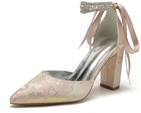ZZQCCHL Donna Strass Cinturino alla Caviglia Scarpe da Sposa Tacco Alto Scarpe da Sposa Scarpe da Ballo,Rosa,37 EU