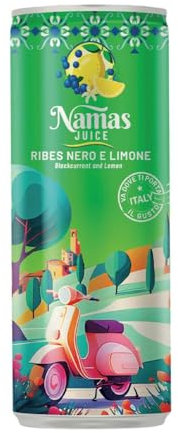 Namas Juice Bevanda Non Gassata Succo di Ribes Nero e Limone con Vitamina C Senza Glutine Confezione da 12 Lattine da 250ml