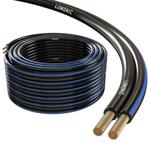Lumonic Cables de altavoz | 5m Negro | 2x 4mm² CCA | Marcado azul Cable de altavoz HiFi | Línea doble de audio
